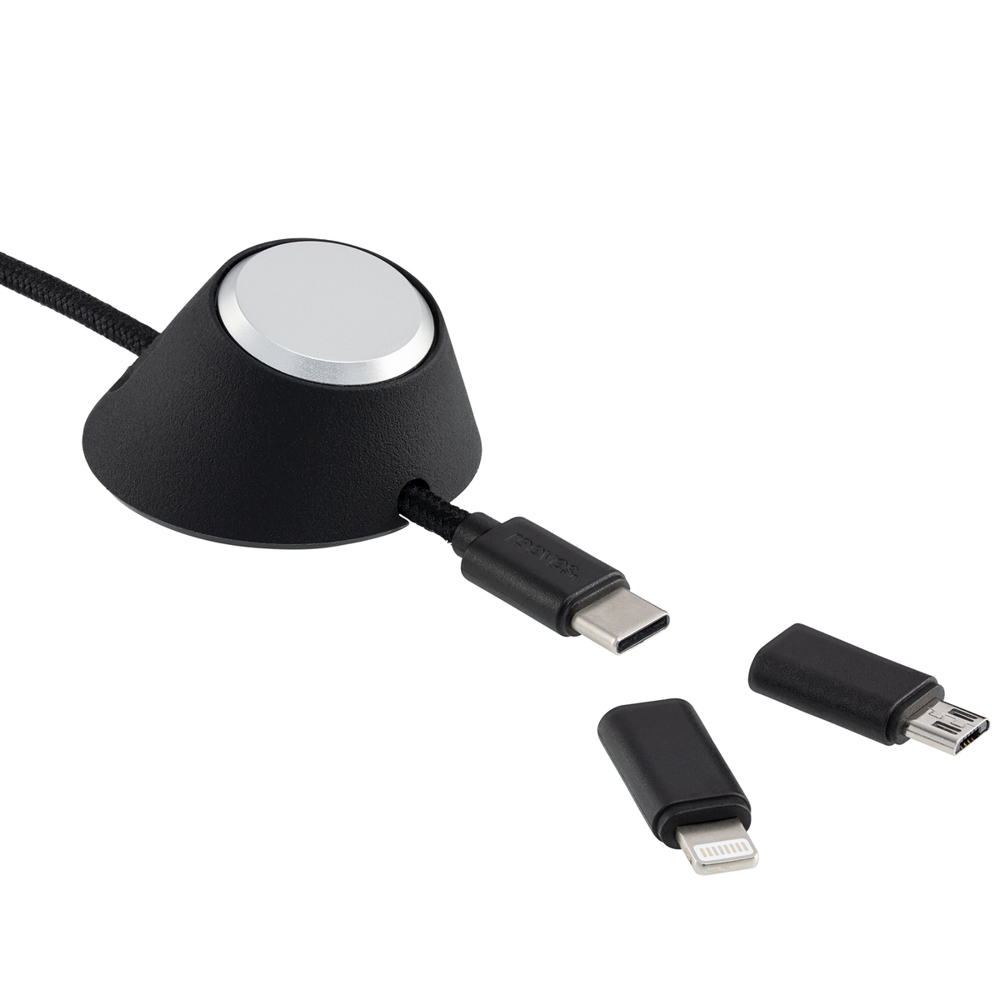 6-in-1 Ladekabel inkl. Kabelhalter REEVES-CONVERTICS DESKTOP - schwarz, silber / schwarz / silber
